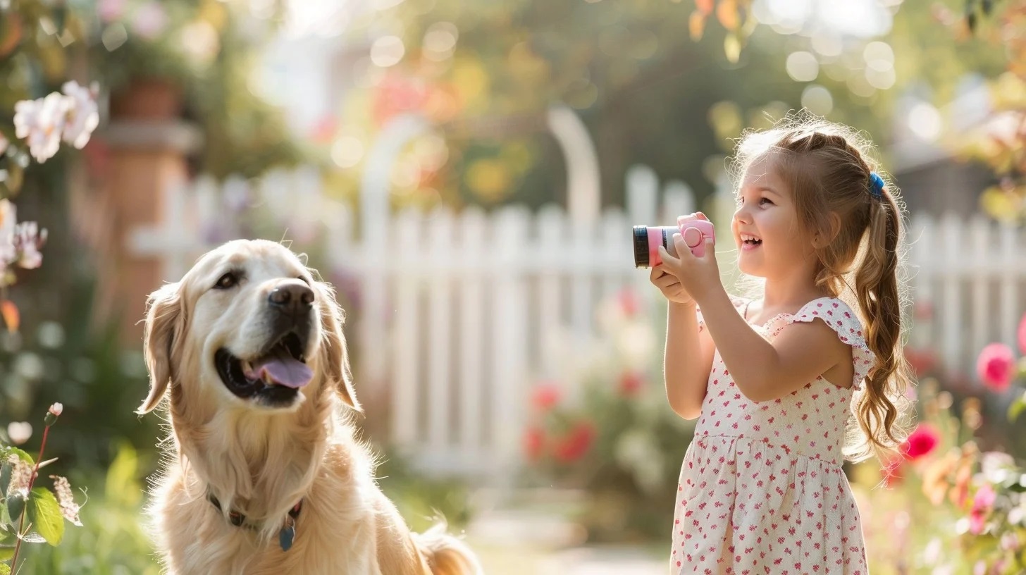 A playful family dog interacting happily with children in a living room, showcasing the perfect family companion.