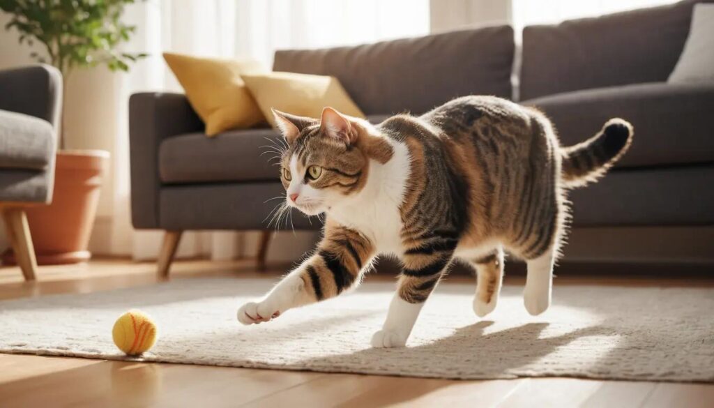 Playful cat jumping with excitement, bringing joy and laughter.