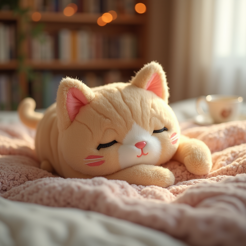 Ultra-soft Jelly Cat plush toy resting on a cozy bed.