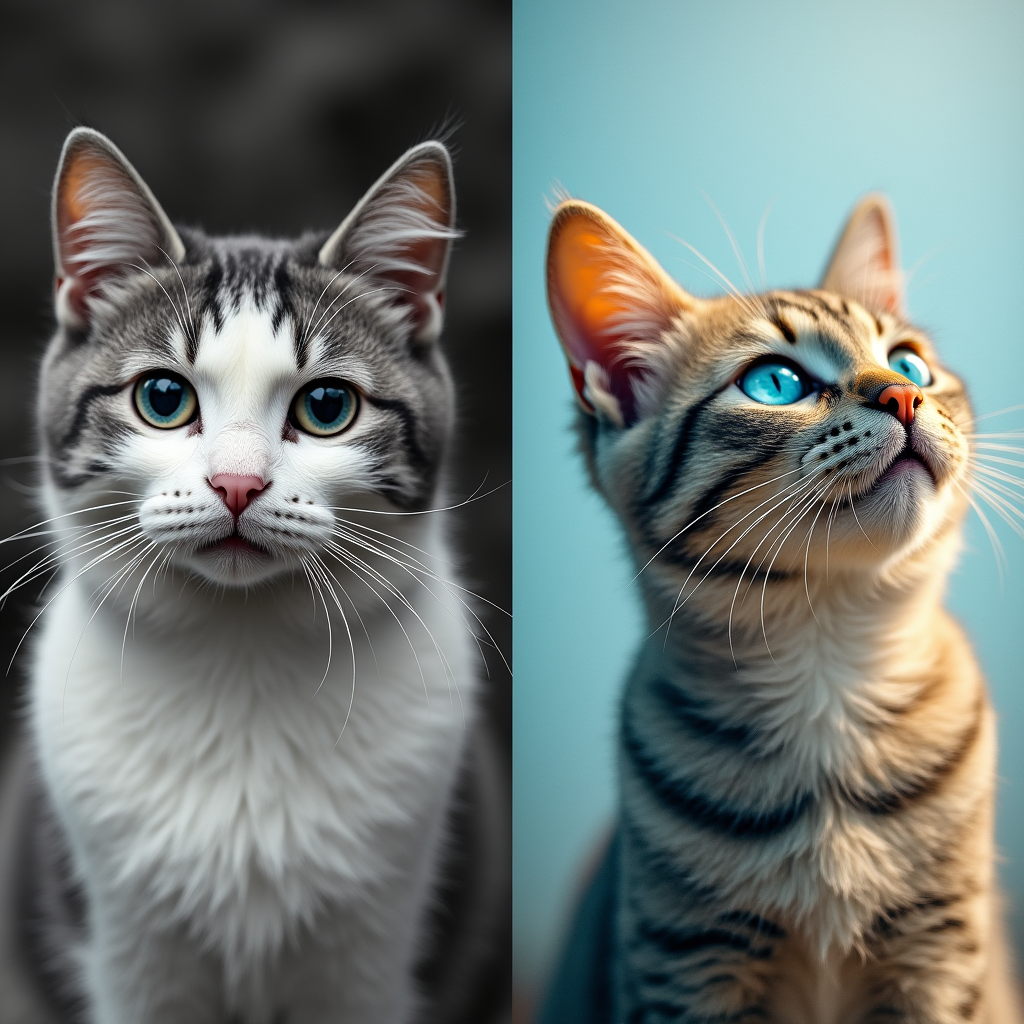 Side-by-side comparison debunking the myth that cats see only in black and white