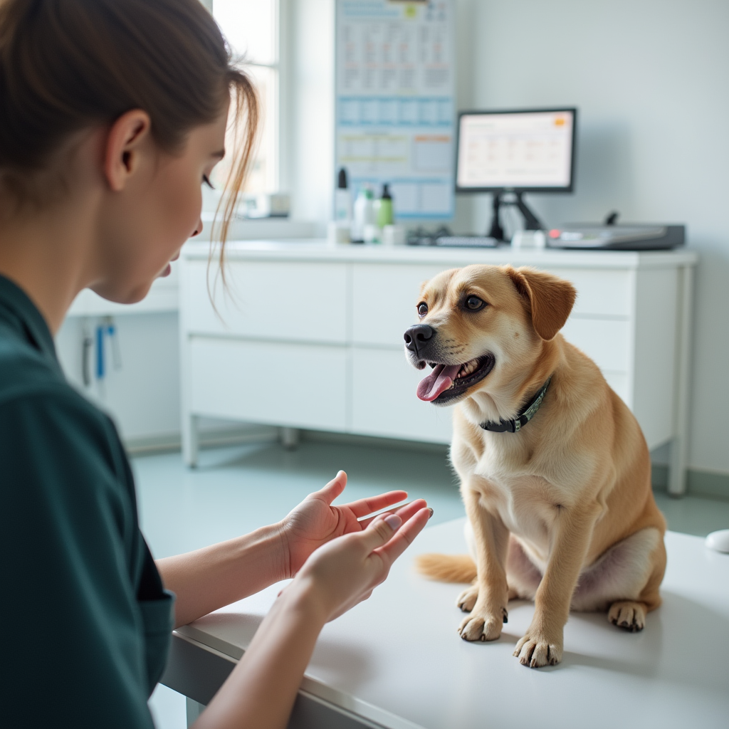 A veterinary behaviorist assesses a dog for autism-like traits in a clinical setting