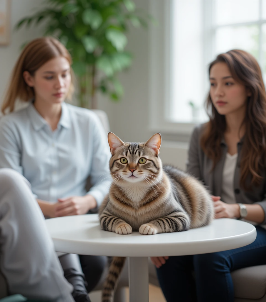 Therapy cat in a counseling room during a session