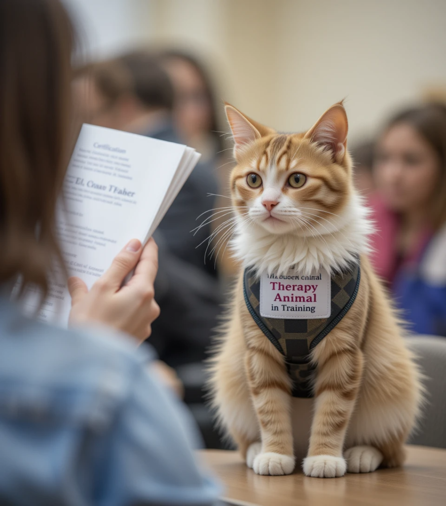 Therapy cat and handler during certification training