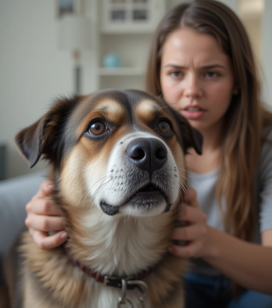 Fearful dog avoiding eye contact after punishment