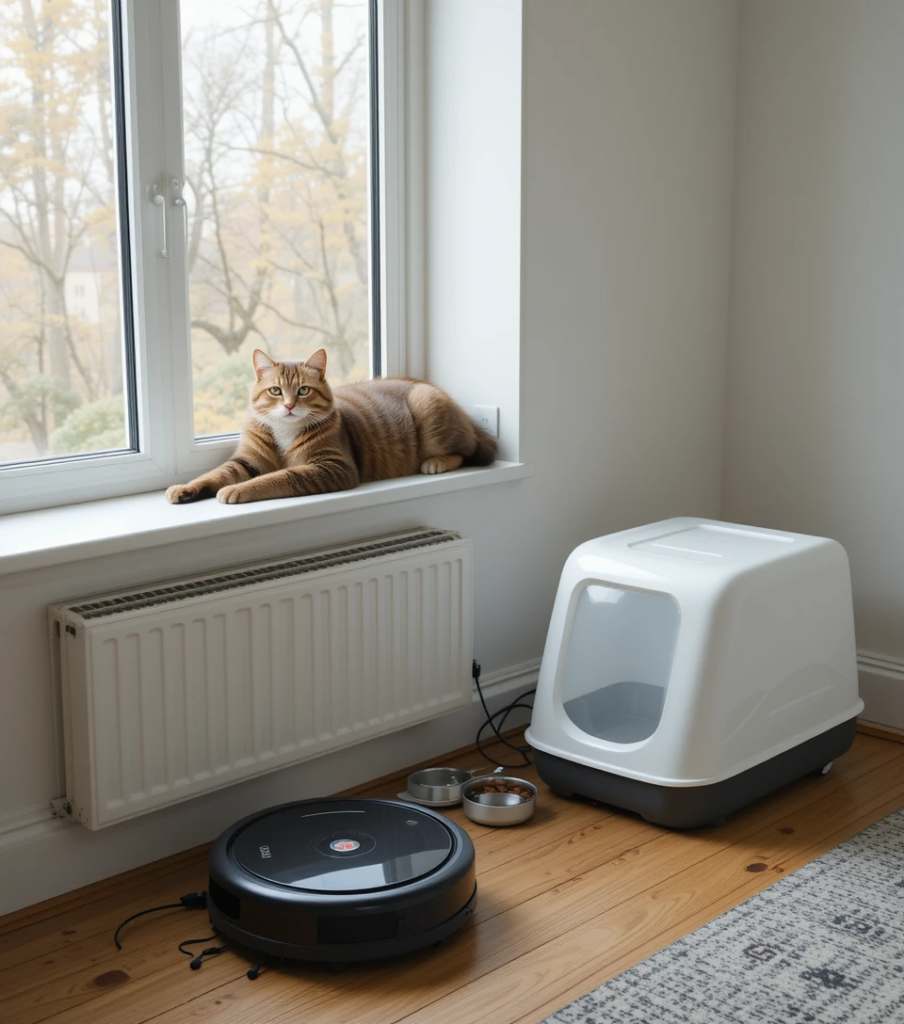 Cat lounging on a windowsill in a clean, well-maintained room