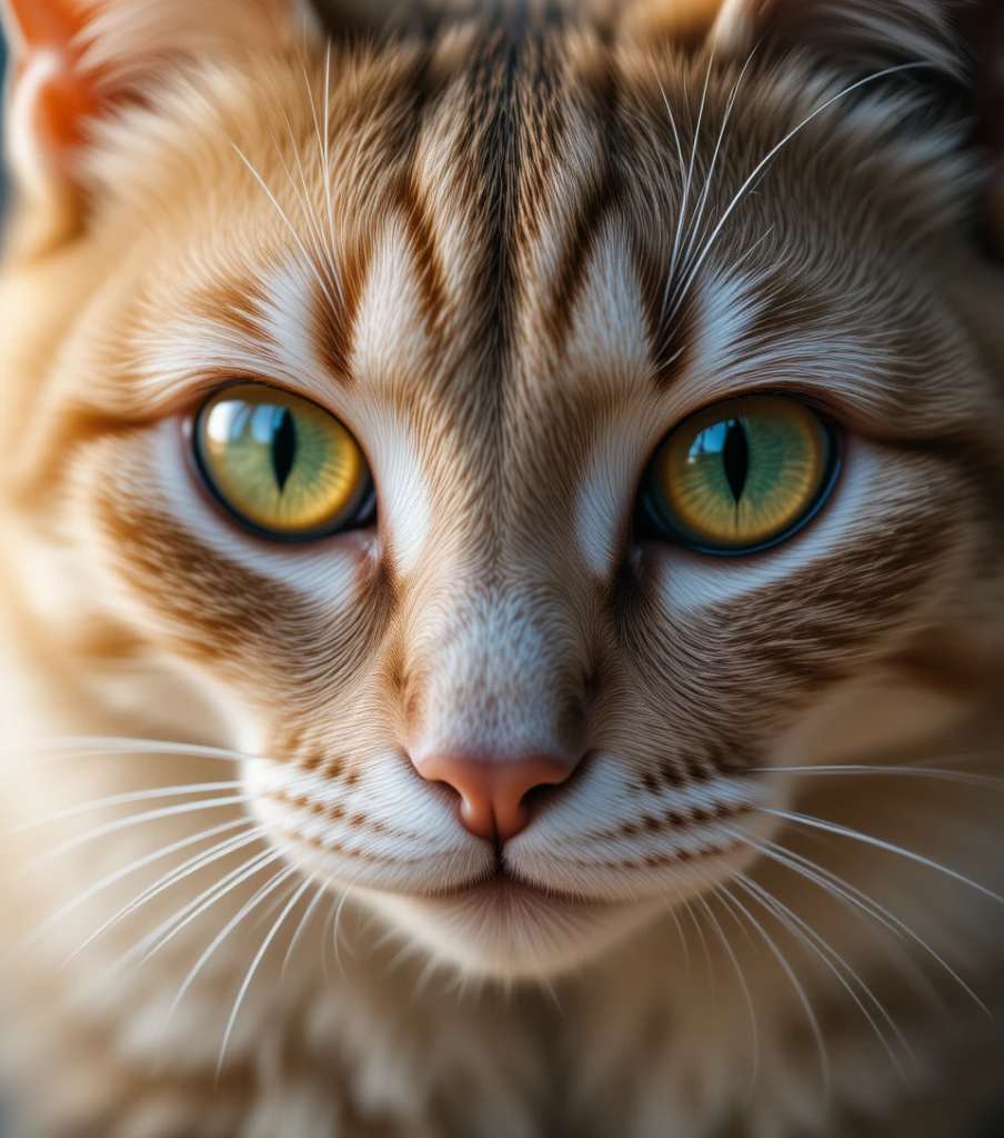 Close-up of a cat's vivid green and gold eyes staring intensely.
