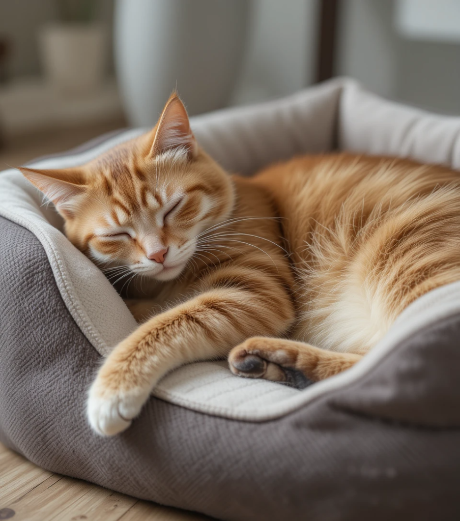 Senior cat resting on an orthopedic memory foam bed