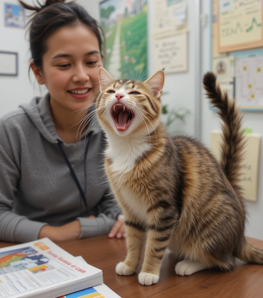 Cat communicating with its owner through body language