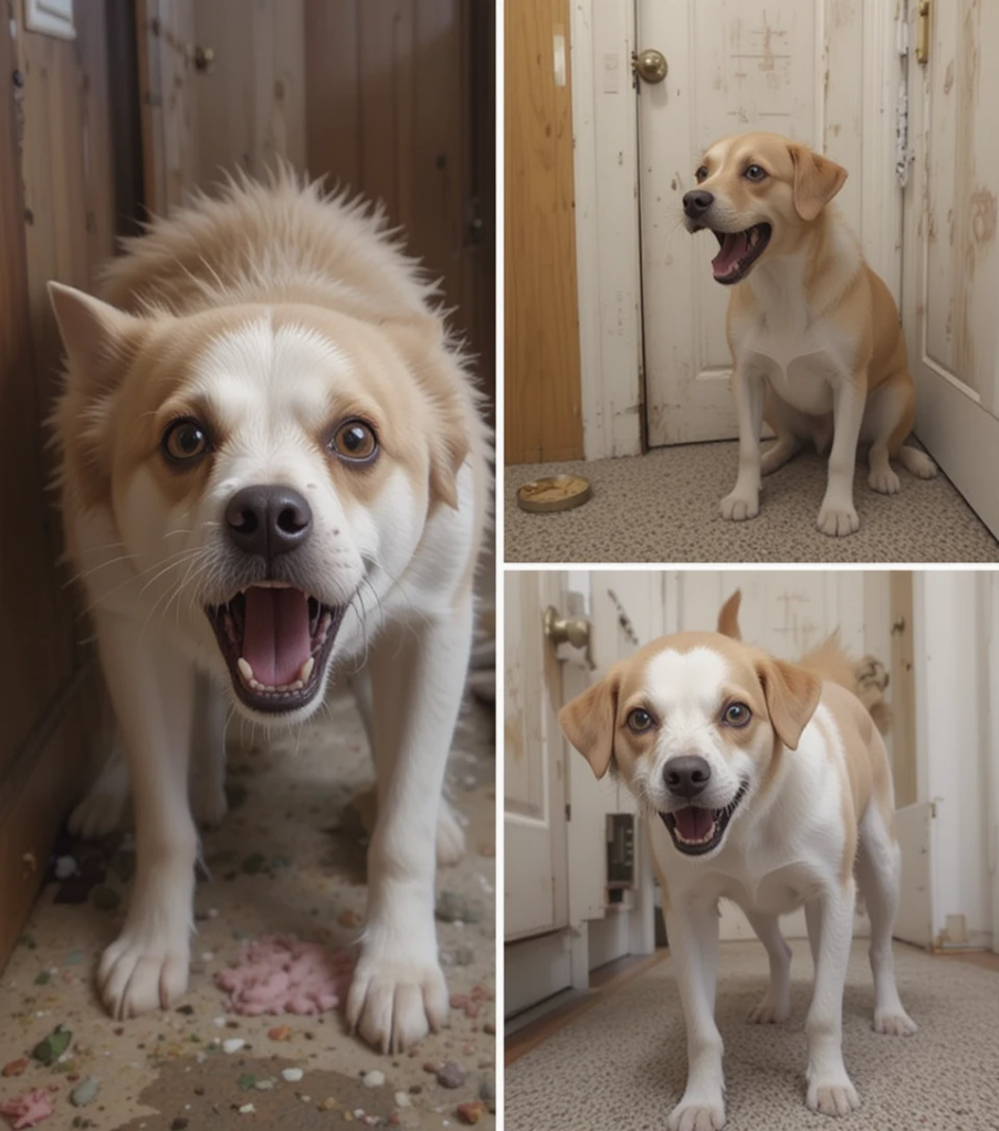 Different dogs showing signs of fear, territorial, and resource-guarding aggression