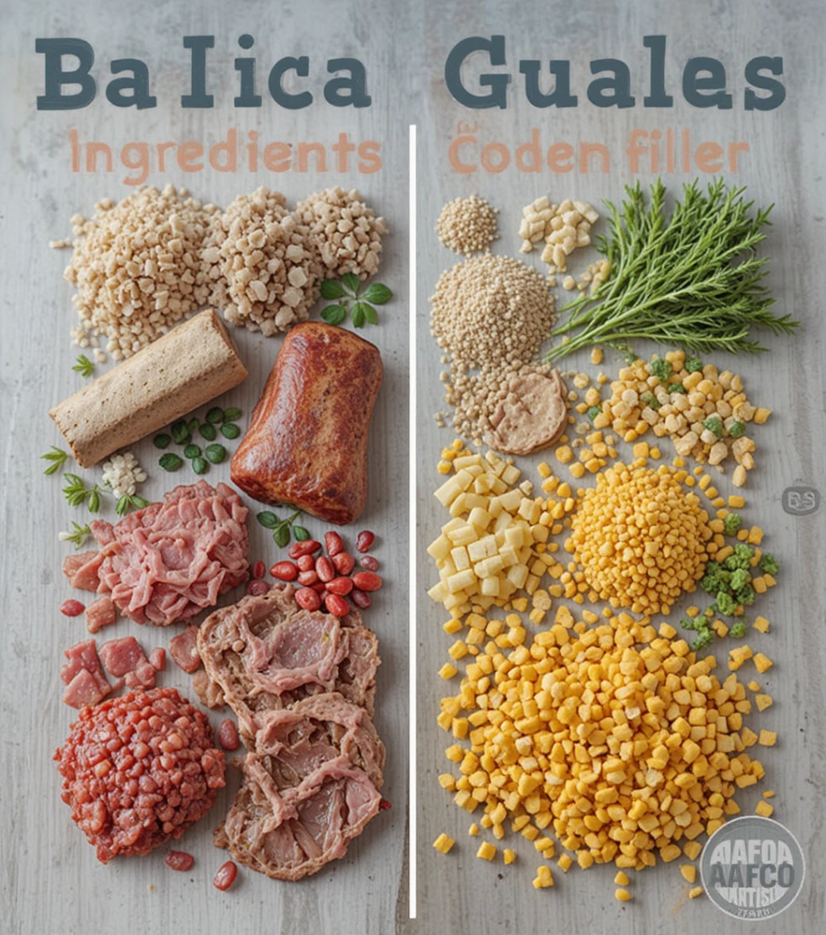 Comparison of high-quality vs low-quality dog food ingredients