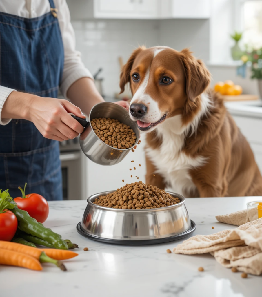 Dog owner preparing a healthy meal for their dog