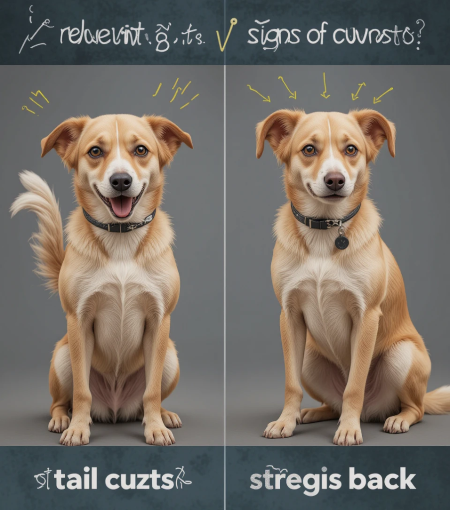 Two dogs showing contrasting body language cues.