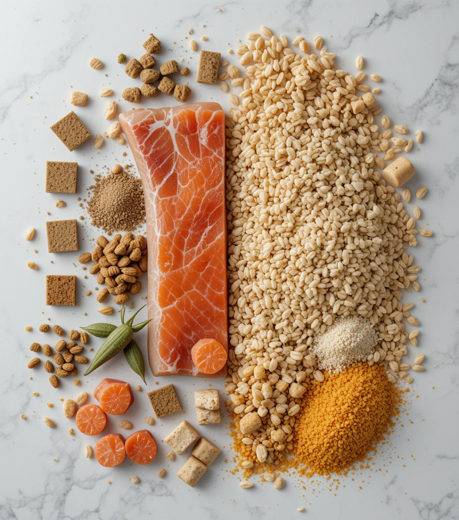 Healthy vs harmful dog food ingredients side by side