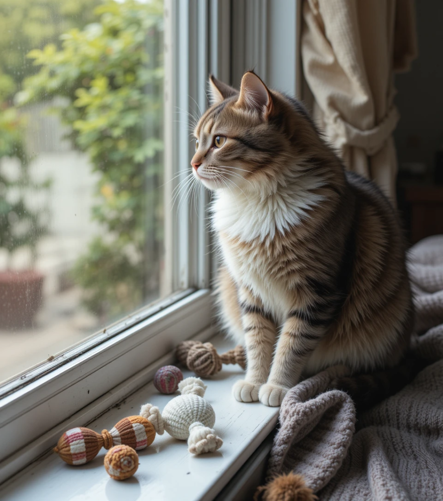 Resident cat sensing change in its territory after new cat’s scent introduction.