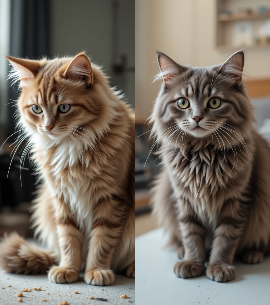 Comparison of healthy grooming vs. poor grooming in cats