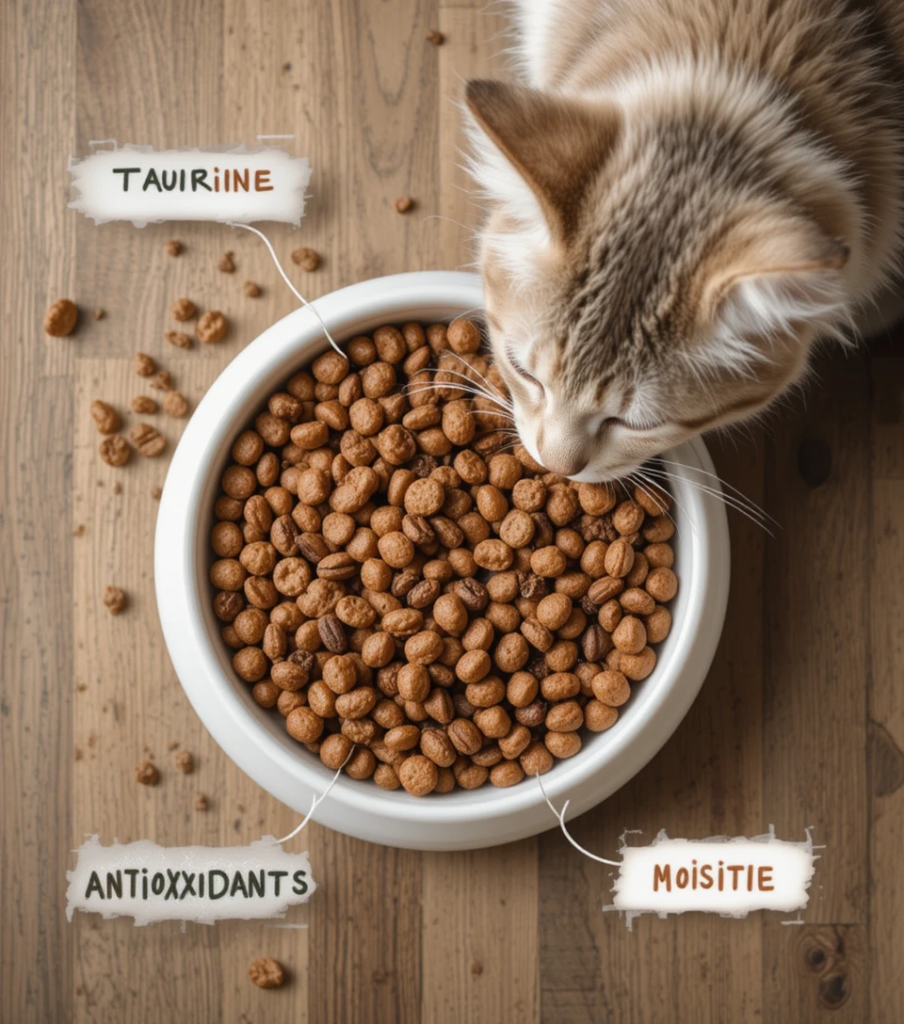Nutrient-rich food bowl highlighting key ingredients for senior cats.